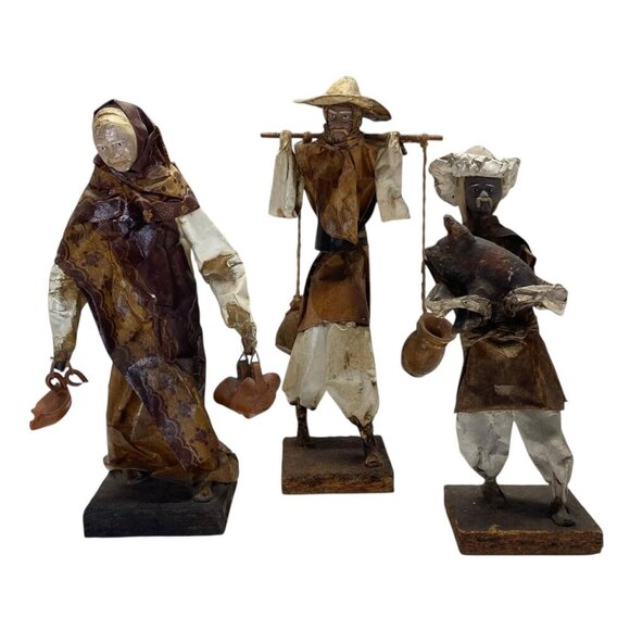 Handmade Mexican Folk Art Paper Mache Old Village People Figurine Lot Vintage - Picture 1 of 12